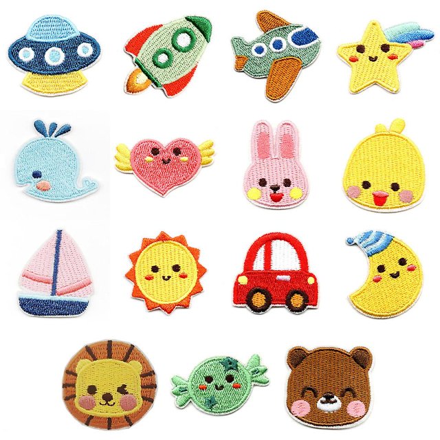 Juego de 15 parches de animales de dibujos animados suyoo accesorios de ropa insignias de tela