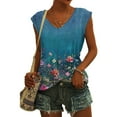 thumbnail image 2 of Womens Tops V Neck Plain Short Sleeve Casual Loose Basic Tee Shirts for Women Blue, 2 of 4