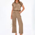 thumbnail image 2 of vigerkar Womens 2 Piece Outfits 2025 Spring Summer Casual Vacation Outfits Short Sleeve Tops with Wide Leg Pant Sets Khaki, XXL, 2 of 9