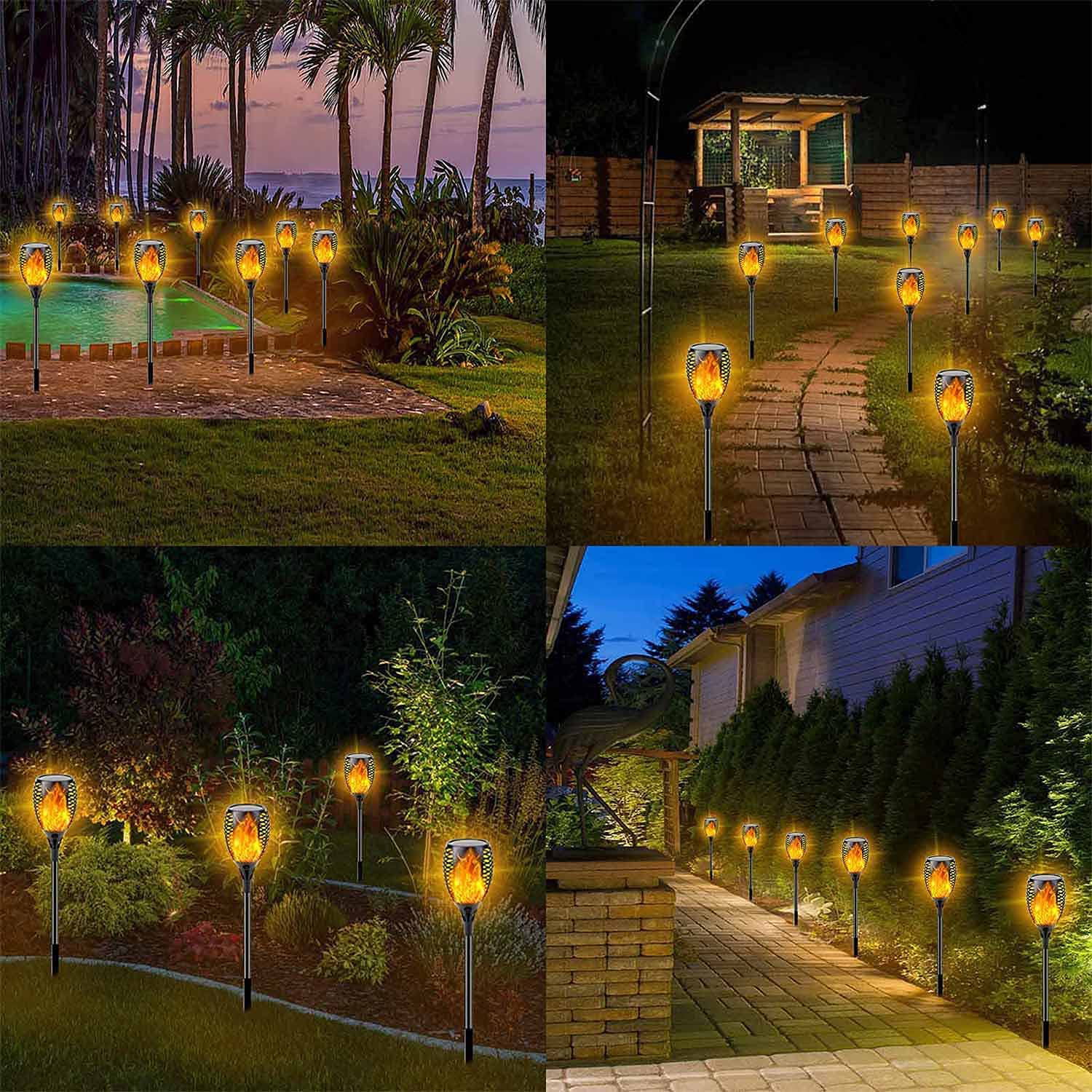 12-Pack Solar Flame Torch Solar Lights Outdoor Decorative with Flickering Flames Upgraded Vivid Flame Waterproof Outdoor Lights for Patio Garden Landscape Pathway 