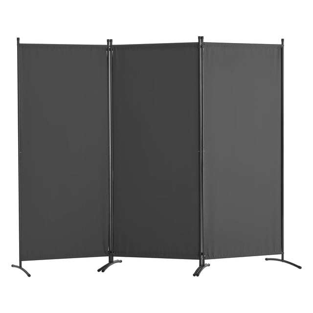 VEVOR Room Divider 3-Panel Folding Privacy Screen in gray fabric with a durable carbon steel frame. This partition is adjustable and foldable, offering compact storage. Made with waterproof and sun-blocking polyester fabric, it is ideal for creating private spaces in offices, bedrooms, or living rooms. Suitable for home décor and functional partitioning.