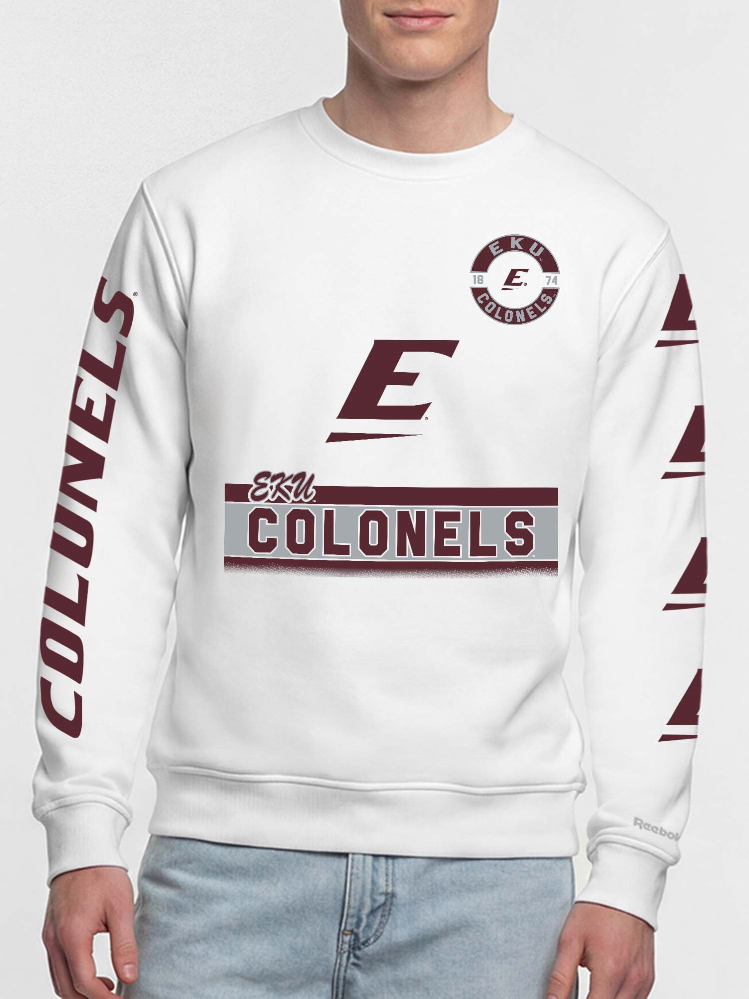 Eastern Kentucky Colonels Reebok Mens White Crew Sweatshirt