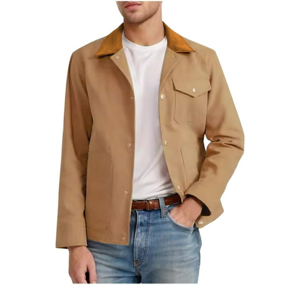 ameIAEA Men's Button Down Jackets Long Sleeve Lapel Lightweight Coat with Pockets for Spring Fall