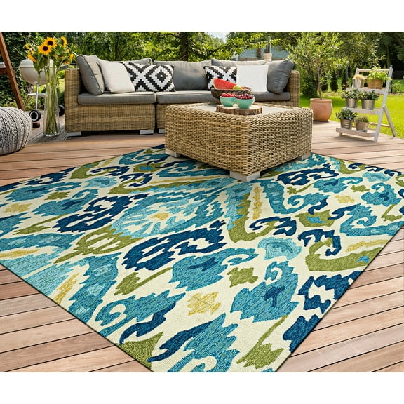 Couristan Covington Delfina Indoor/Outdoor Area Rug, 5'6" x 8', Azure-Lemon