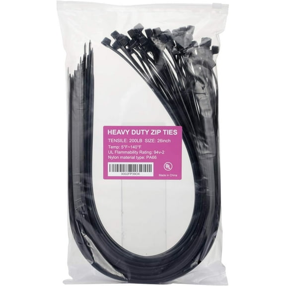Large Zip Ties Heavy Duty Big Cable Ties Extra Long Tie Wraps Black 26 Inch 60 Pieces