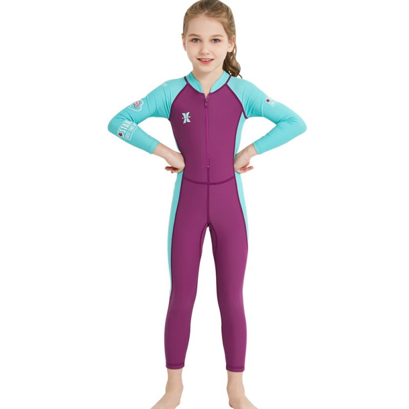 Kid Girl Scuba One-Piece Diving Suit Neoprene Snorkeling Wetsuit Long Sleeve Rash Guard Swimwear Sunsuit 