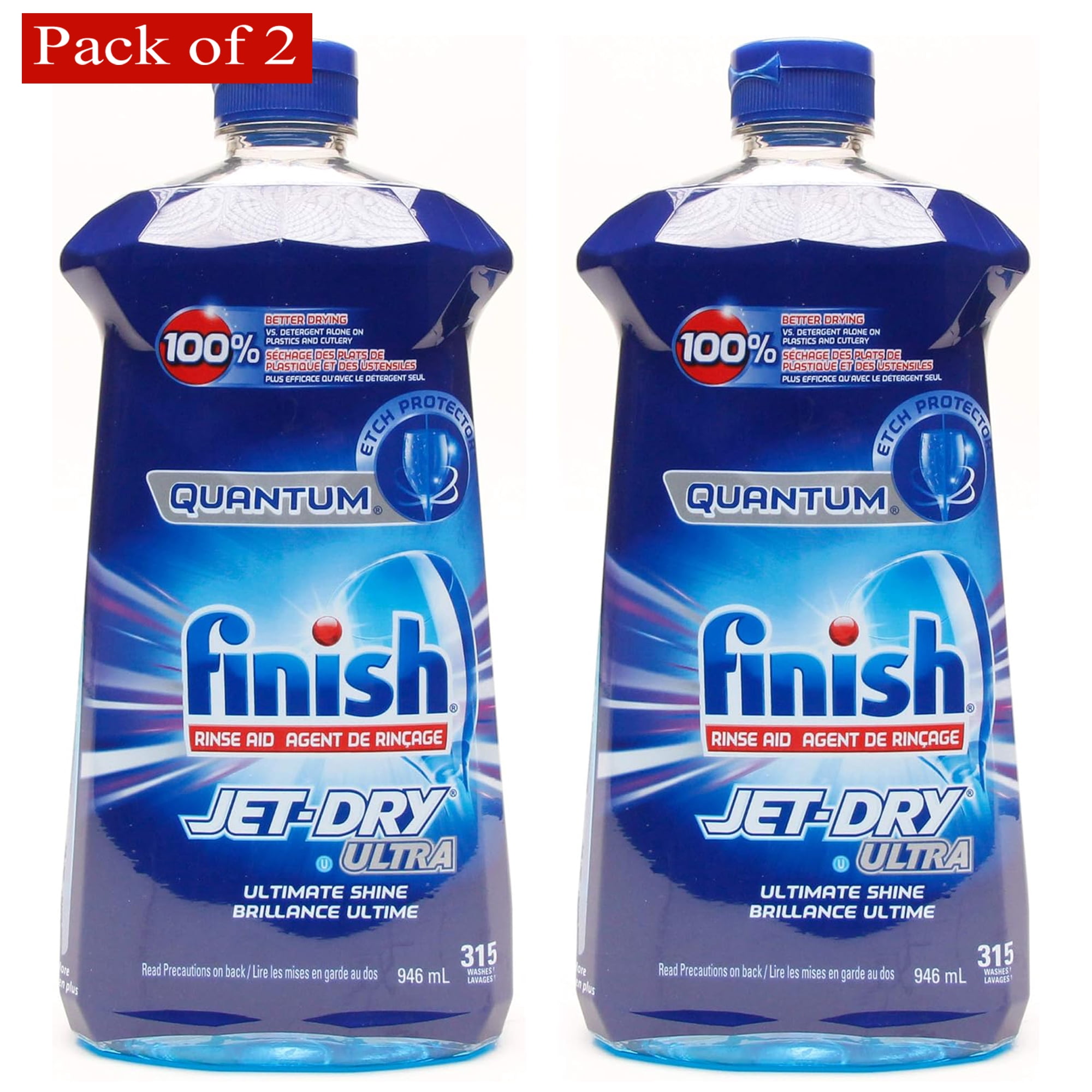 Finish Quantum Jet-Dry Ultra Dishwasher Rinse Agent, 315 Washes - 32 Fl Oz / 946 mL (Pack of 2)