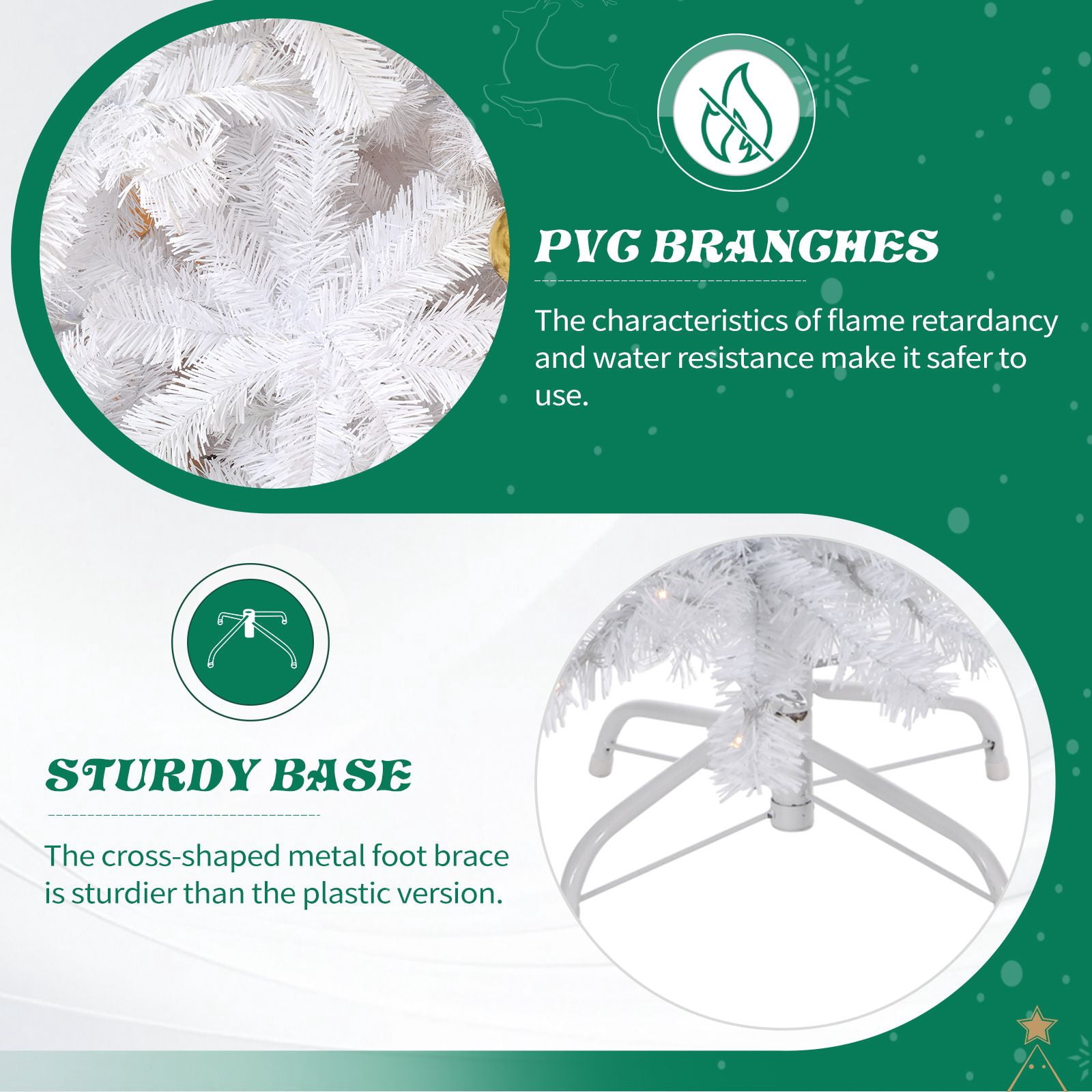 7.5 FT Artificial Christmas Tree with DIY 400 Warm White LED Lights, Hinged Xmas Pine Tree with Tree Skirt and Holiday Ornaments for Holiday Party Office Home, White Tree & Golden Decor