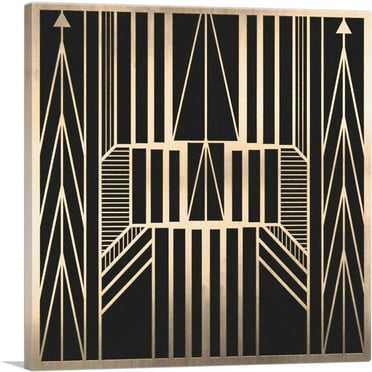 ARTCANVAS Art Deco Tan Yellow Lines Geometric Design Canvas Art Print - Size: 18" x 18" (0.75" Deep)