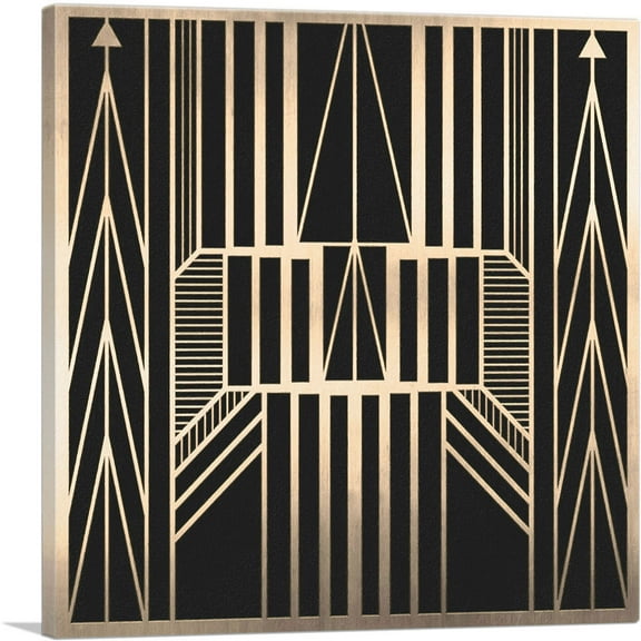 ARTCANVAS Art Deco Tan Yellow Lines Geometric Design Canvas Art Print - Size: 36" x 36" (1.50" Deep)