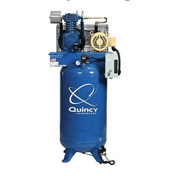 Quincy QT-7.5 Splash Lubricated Reciprocating Air Compressor with PRO Package, 7.5 HP, 230 Volts, 1 Phase, 80 Gallon Vertical Tank