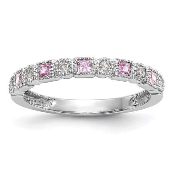 Auriga 14k White Gold 1/10 carat Diamond and Pink Sapphire Complete Band for Women Size-7