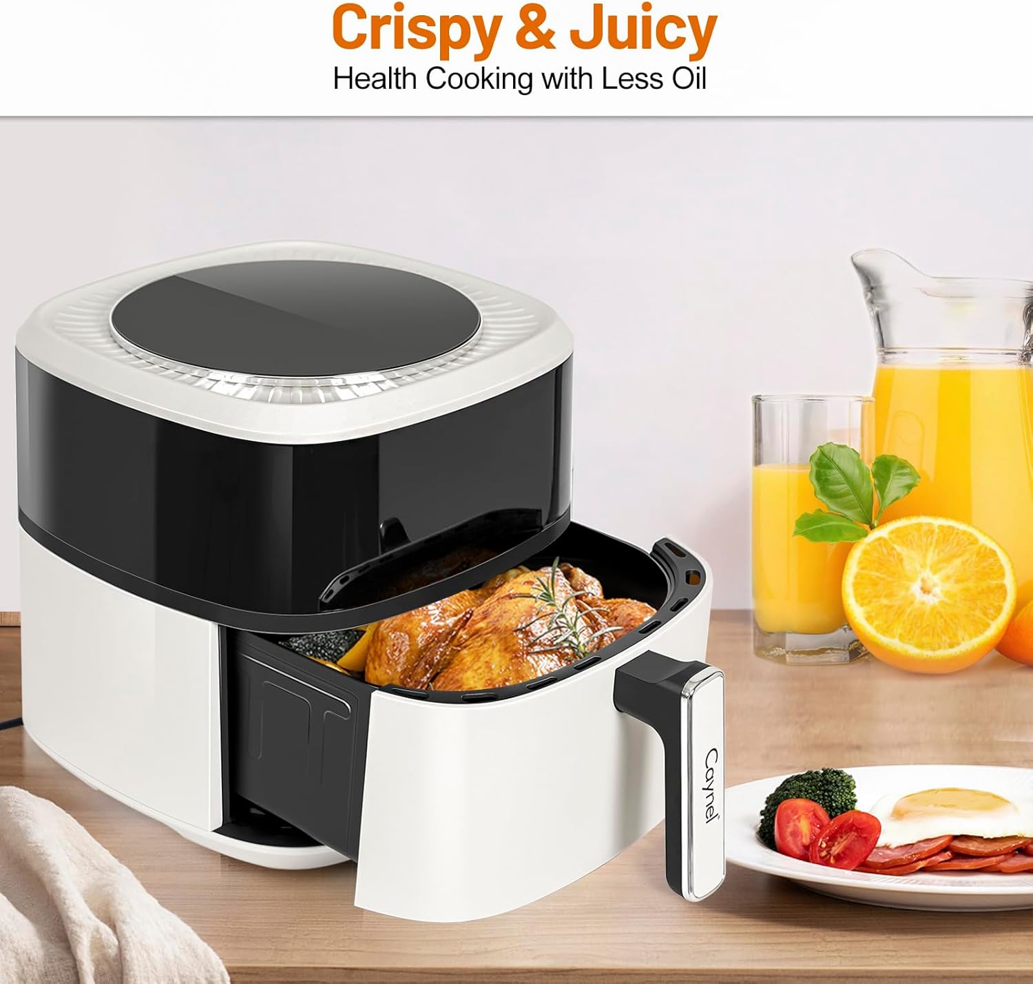 Digital Air Fryer 6.5QT Healthy Cooker with Visual Window, LCD Touch Controls, 6 Presets, Nonstick Basket - Beige