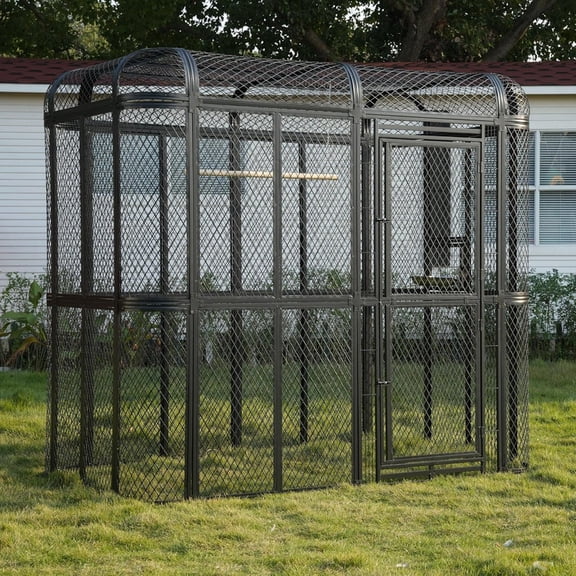 Walnest Large Walk-in Cage 77-inch Heavy Duty Bird Cage Outdoor Diamond Grid Aviary Parrot Cage with 2 Feeding Bowls Black