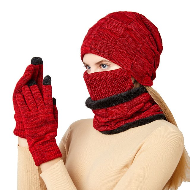 Gorro, bufanda, máscara y guantes cálidos de 4 piezas para hombres y mujeres (rojo) Sincero Electrónica