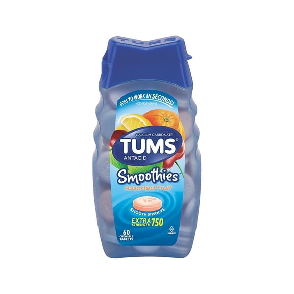 Tums Smoothies Tropical Fruit Antacid & Calcium Supplement, 60 Count