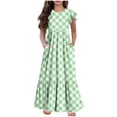 thumbnail image 2 of 2025 Girls Dresses with Pockets 6-12 Years Kids Ruffle Short Sleeve Crew Neck Trendy Plaid Printed Pullover Long Maxi Dress, 2 of 7