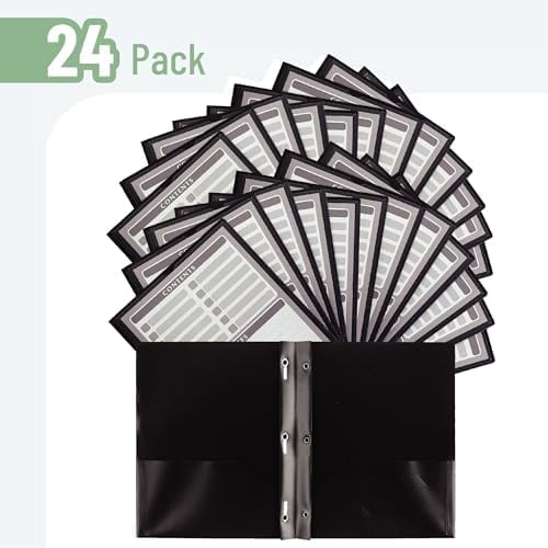 - Black Plastic Folders with Pockets and Prongs, 24 Pack, Letter Size, Black Flexible Plastic Folders with Prongs, Clear Front Pocket and Card Slot