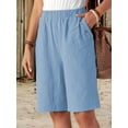thumbnail image 5 of Shorts for Women Knee Length High Waisted Cotton Elastic Wasit Summer Dressy Casual Long Shorts Light Blue XXL, 5 of 8