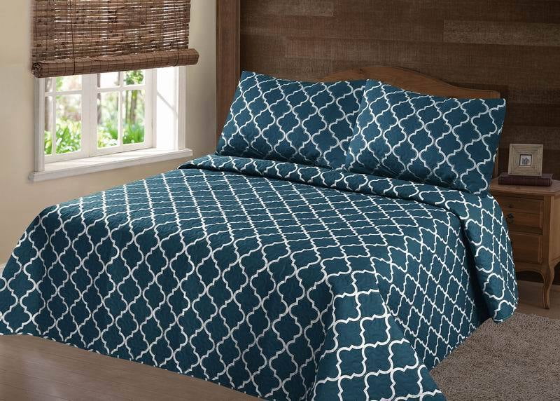 2/3PC LANCASTER GEOMETRIC BED BEDSPREAD QUILT SET COVERLET MODERN  IN 4 SIZES