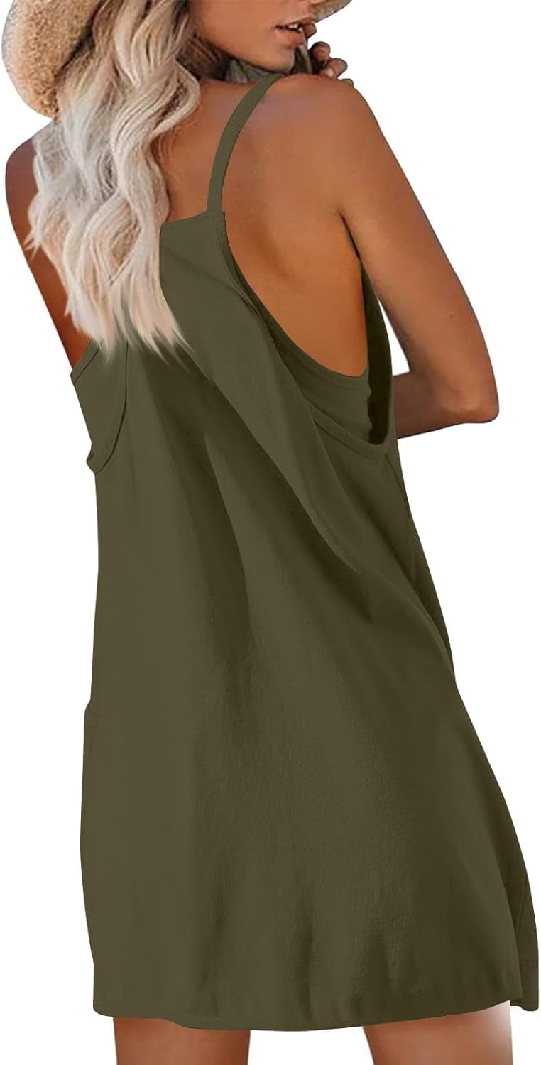 Women Tennis Dress Built in Shorts Adjustable Straps Hot Shot Mini Dress Athletic Workout Golf Dresses with Pockets