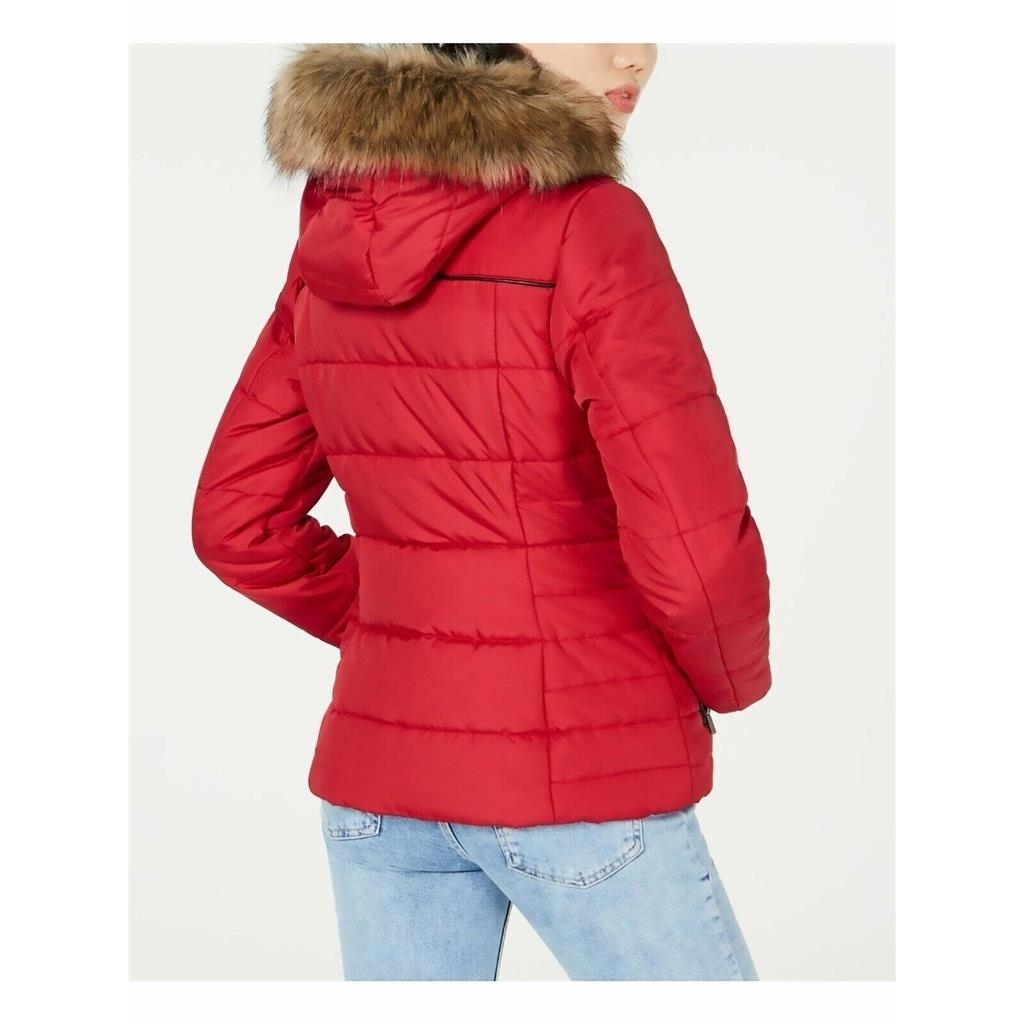 Celebrity Pink Juniors' Puffer Coat with Faux Fur Trim Hood, TRUE RED, L New with box/tags - image 2 of 4