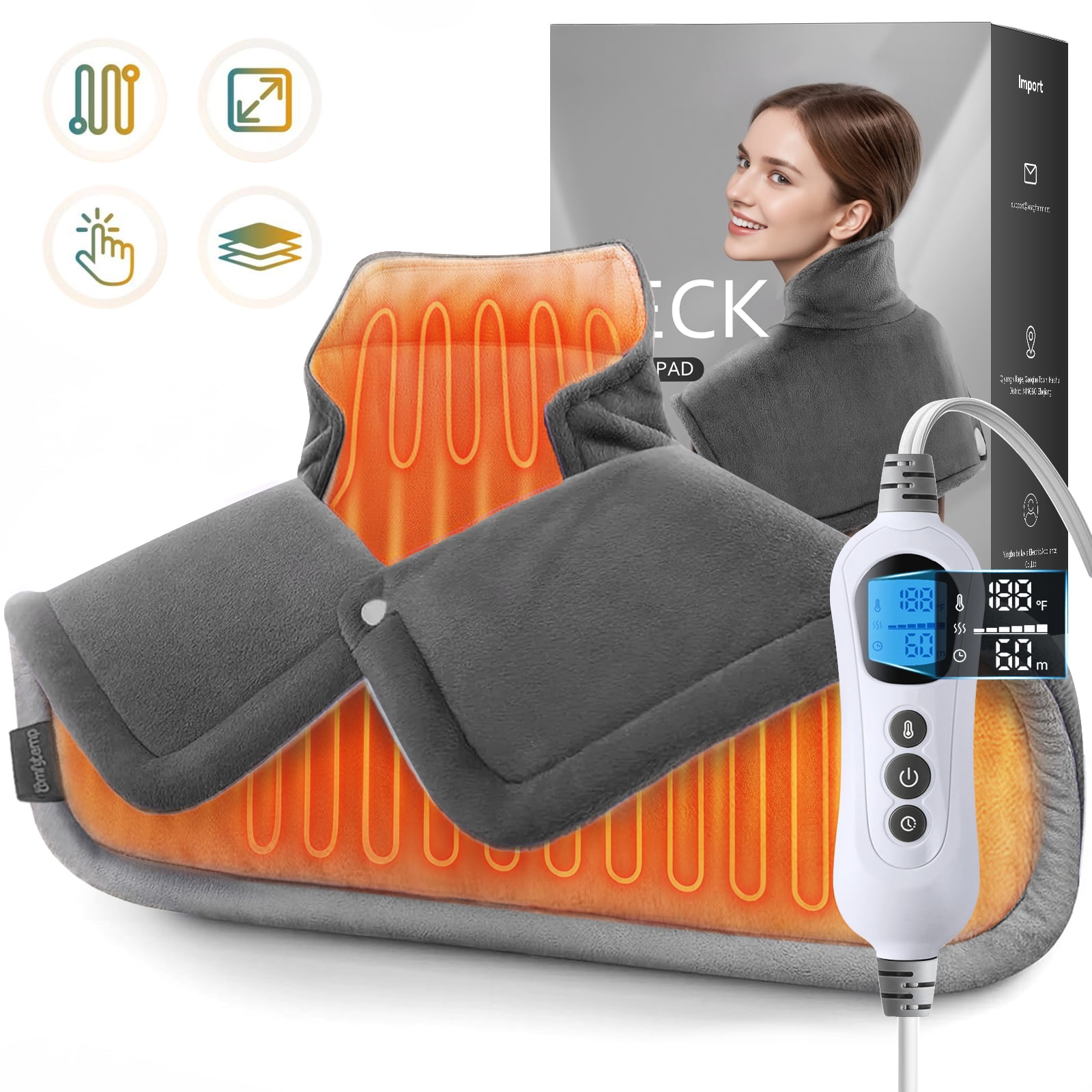 TCVOR Weighted Electric Heating Pad 19x24 Gray photo 1