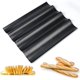 thumbnail image 1 of Rewera Molde para pan baguette, bandeja para baguette de acero inoxidable, molde para pan francés para 4 baguettes antiadherente perforado para hornear pan francés, pan baguette francés (negro), 1 of 5