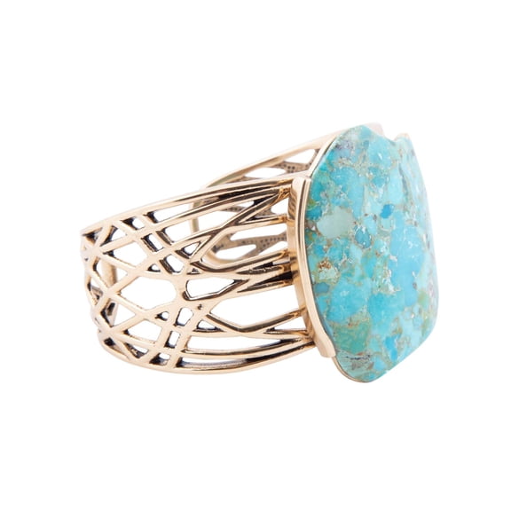 Abstract Blue Turquoise Golden Statement Cuff