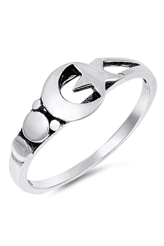 Moon Star Universe Oxidized Ring 925 Sterling Silver Band Jewelry Female Male Unisex Size 4