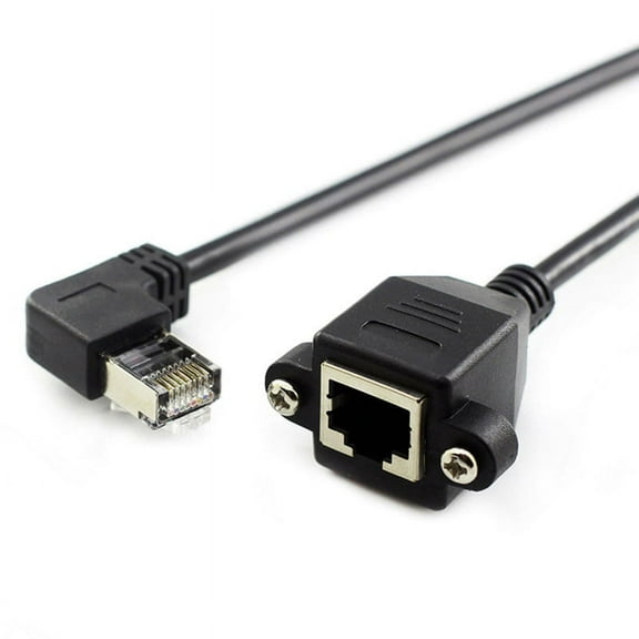 CY Left Angled 90 Degree 8P8C FTP STP UTP Cat6 Male to Female Lan Ethernet Network Extension Cable with Panel Mount Holes