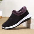 thumbnail image 4 of CPNG Black Knit Winter Slip-On Shoes with Purple Plush Fleece Lining, Breathable Upper, Non-Slip Rubber Sole, Cozy Warm for Cool Weather, Indoor & Short Outdoor Walks, Easy On-Off Daily Wear, 4 of 6