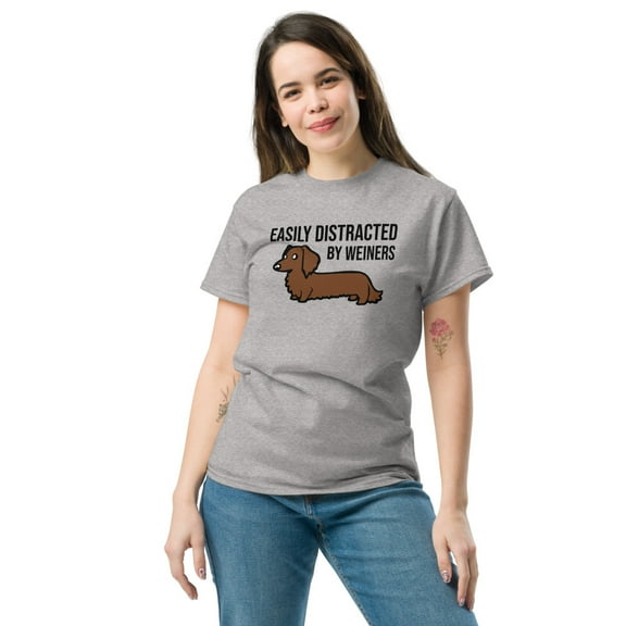 Easily Distracted by Wieners Tee: For the True Dachshund Fan (Sport Grey, S)