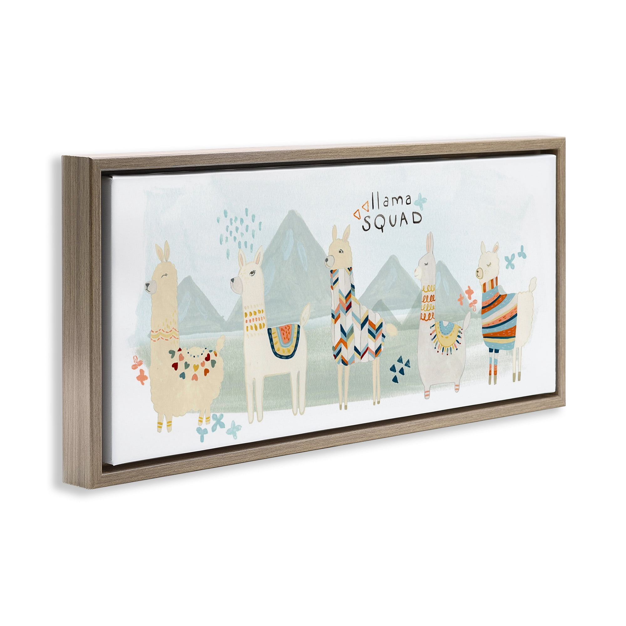 Stupell Industries Llama Squad Whimsical Patterns Animals & Insects Painting Brown Floater Framed Canvas Art Print Wall Art, 25 x 11