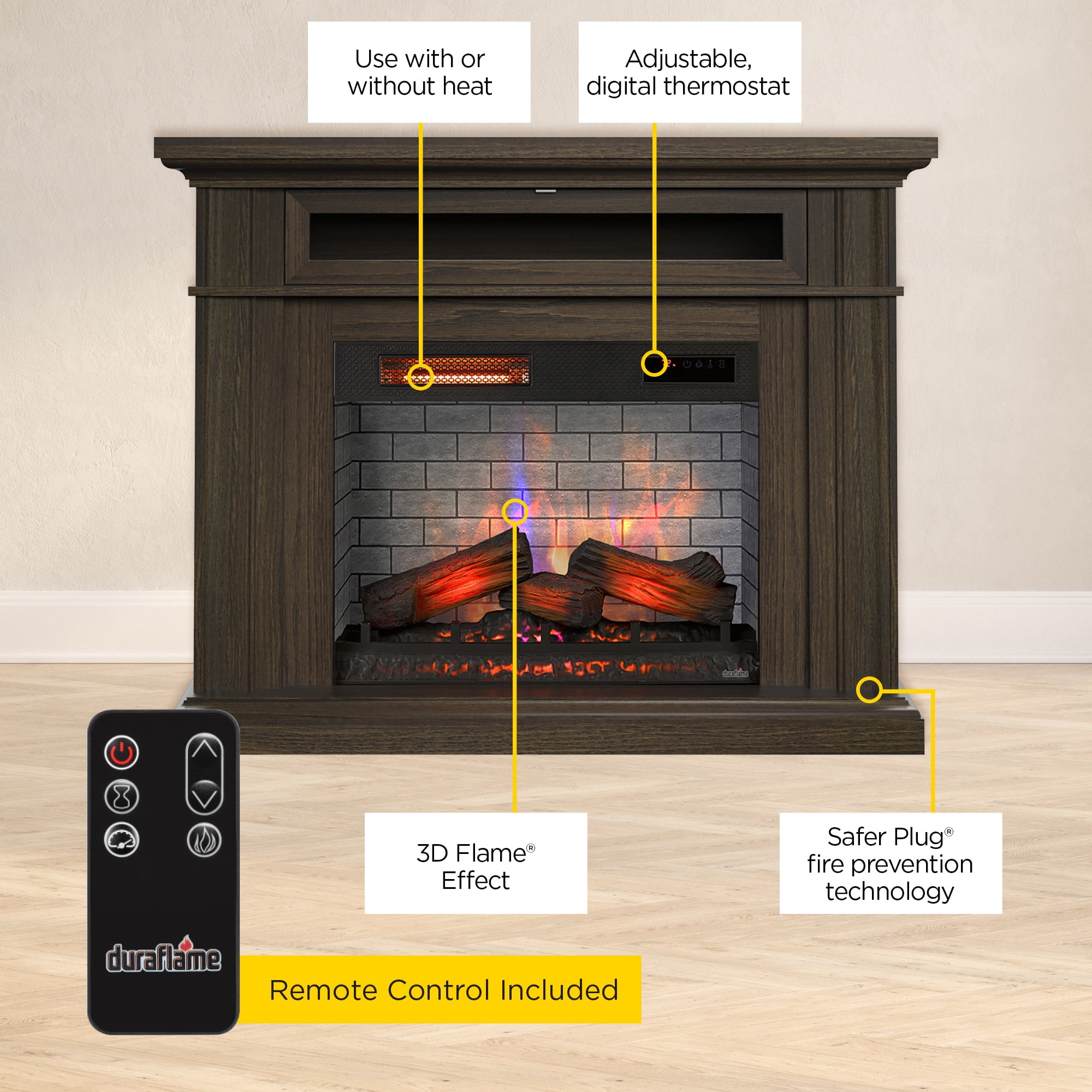 duraflame® Electric Fireplace Wall Mantel with Infrared Heater and Remote Control, Waverly Oak
