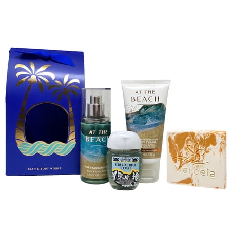 Bath & Body Works At the Beach - The Beach is Calling Mini Gift Set - Travel Size Fragrance Mist, Body Cream and Hand Gel - with a Peach Gardenia Sample Soap