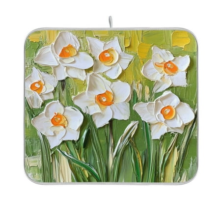 

Abstract Oil Painting Of Daffodils Dish Drying Mat Kitchen Mats Microfiber Counter Absorbent Dish Pad Drainer Rack