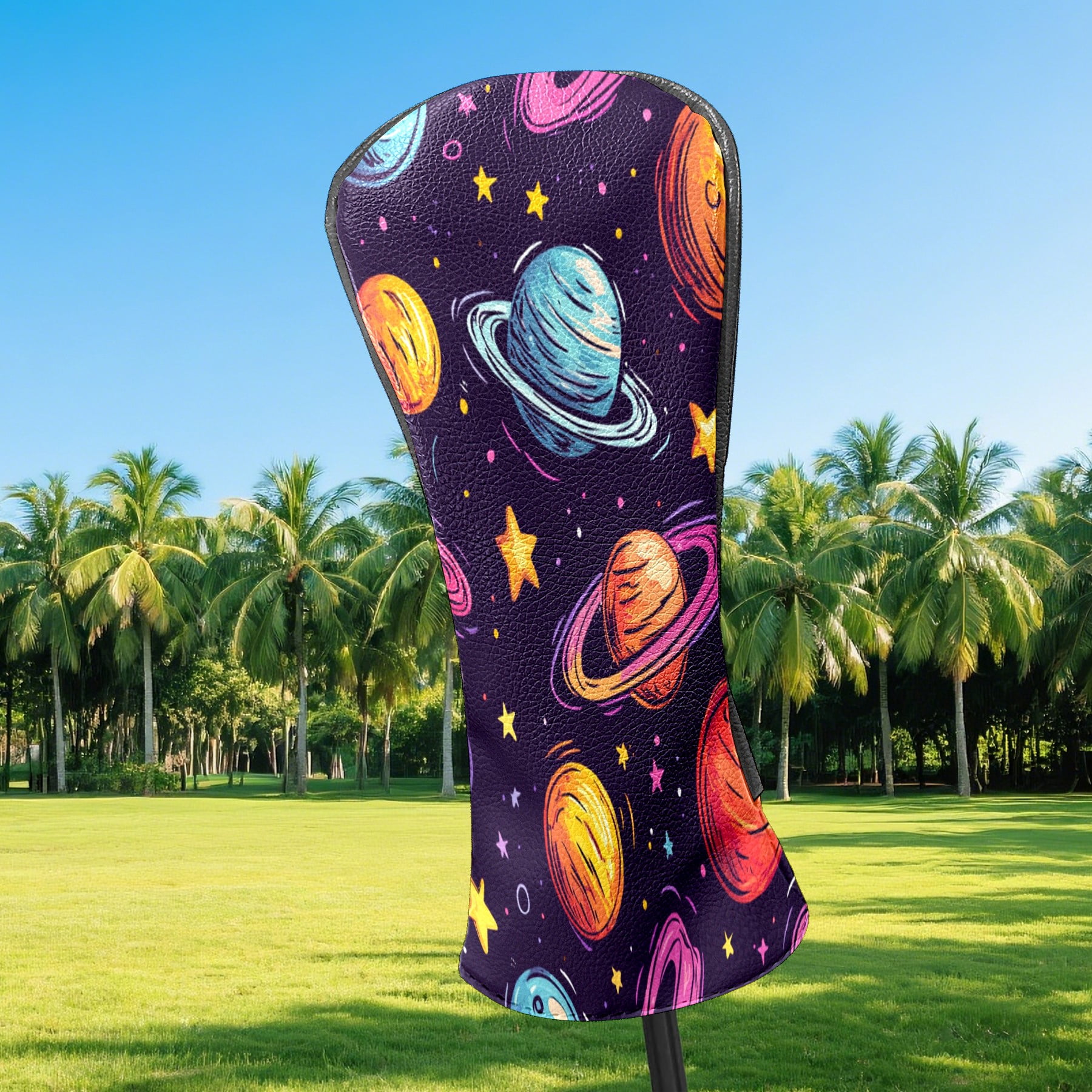 Golf Club Covers PU Leather Waterproof Head Covers for Fairway Woods Hybrids Planet Pattern