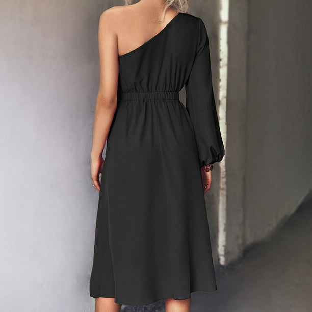 Vestido De Ajuste Casual, Un Hombro, Una Línea, Linterna, Mangas Largas, Vestido De Cintura Alta Para Clubes ANGGREK Otros