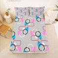 thumbnail image 4 of Castle Fairy Abstract Overlap Circle King Sheets 4pcs,Geometric Rounded Rectangle Bedding,Hot Pink Cyan Gray,1 Flat Sheet, 1 Fitted Sheet and 2 Pillowcases, 4 of 7