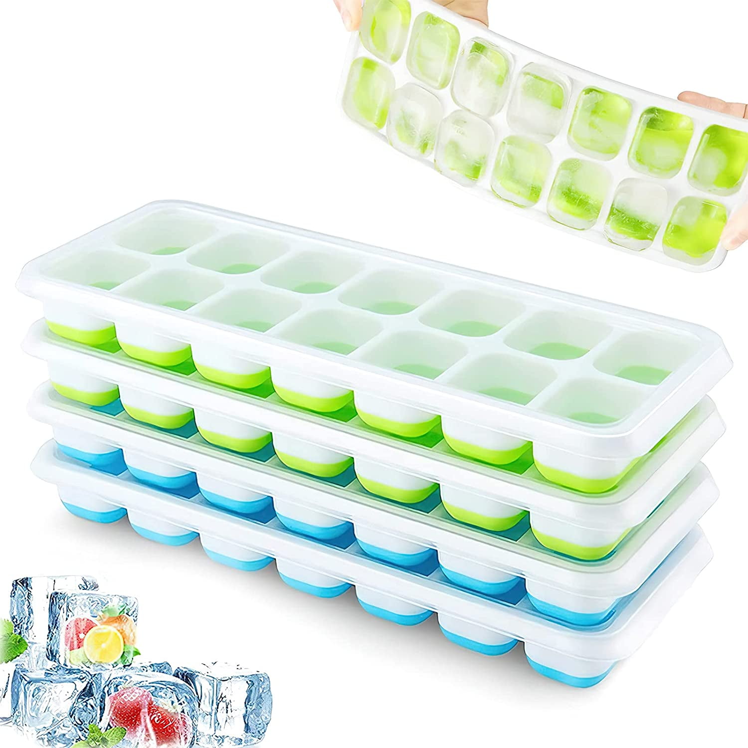 Ice Cube Trays Silicone Molder With 36 Blocks Removable Lids Stackable BPA Free 