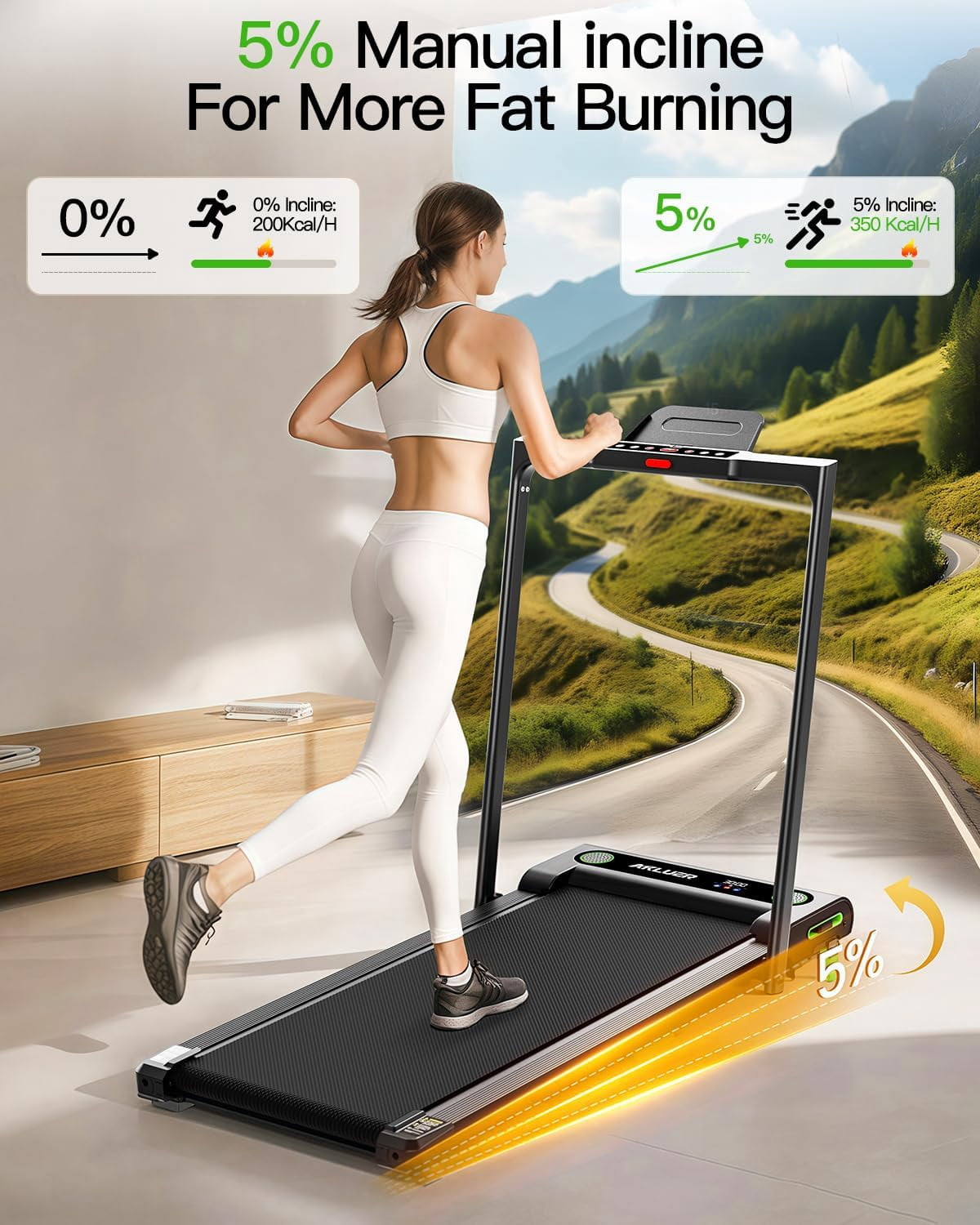UP PAD 2 in 1 Smart Treadmill walking pad,with 5% incline,large-area rubber running belt,Top speed reaches 7.6MPH