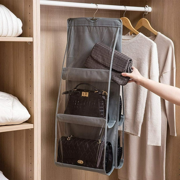 FZFLZDH Hanging Handbag Organizer Dust Proof Storage Holder Bag Wardrobe  Closet for Purse Clutch with 6 Larger Pockets for Organizing and Storing  Women Handbags（Grey） 
