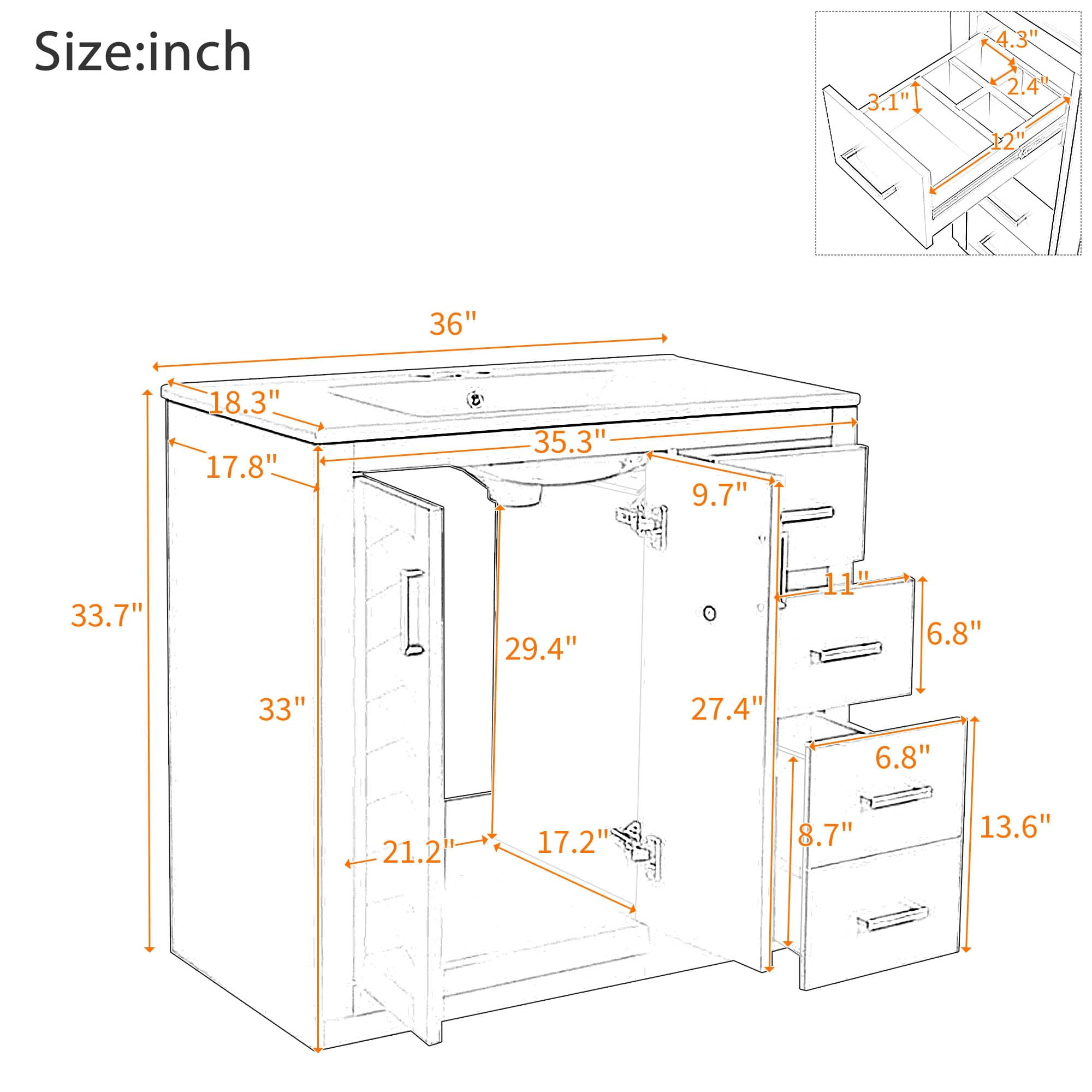Harper & Bright Designs 36" Bathroom Vanity with Sink, Bathroom storage Cabinet with Drwers and Soft Closing Doors, Green