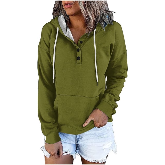 Timegard Womens Sweatshirts Button Hoodies Long Sleeve Drop Shoulder Pullover Fall Winter Loose Comfy Top