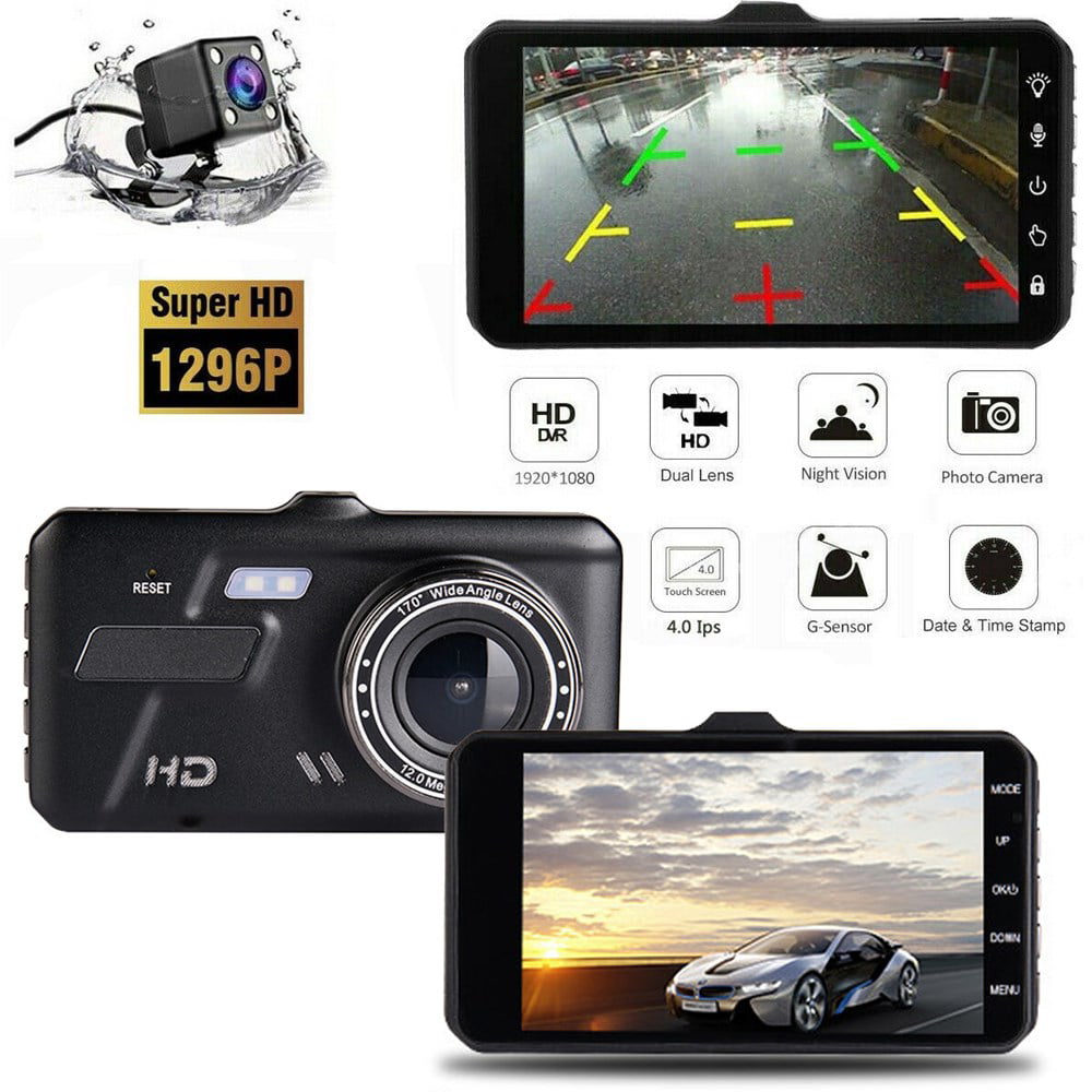 4" In Car Kamera Recorder Dual Front and Rear HD 1080P Dash Cam Night View