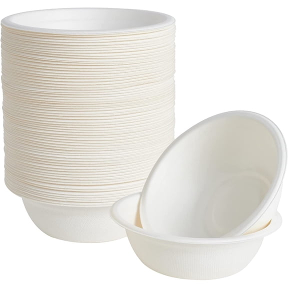 Roofei Paper Bowls 17.6oz Biodegradable Disposable Bowls Disposable Paper Bowls for Hot and Cold Food for Party(White 50pcs)