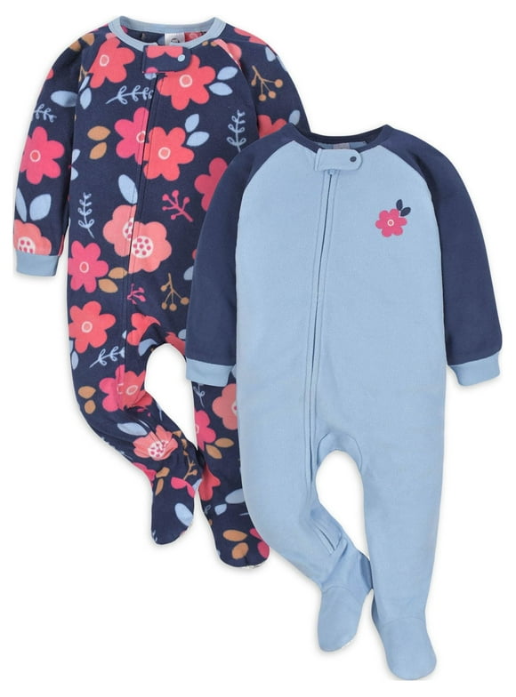 Gerber Baby & Toddler Girls Microfleece Blanket Sleeper Pajamas, 2-Pack, Sizes 0/3M-5T