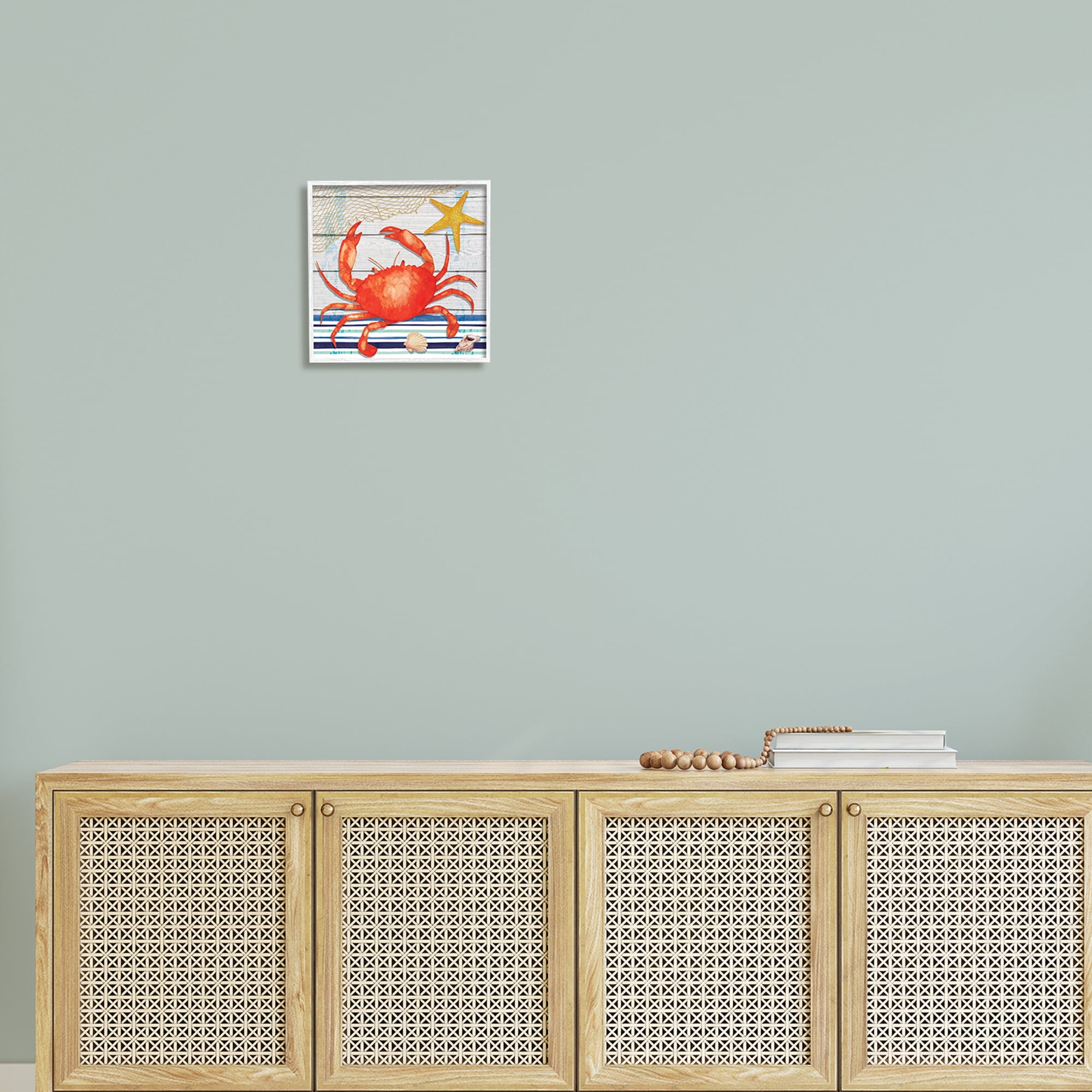 Stupell Nautical Striped Red Crab Sea Life Landscape Painting White Framed Art Print Wall Art