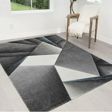 HR Triangle Boxes Thick Soft Plush 3D Textured Ruh 5' x 7' Area Rugs, Gray and Multicolor